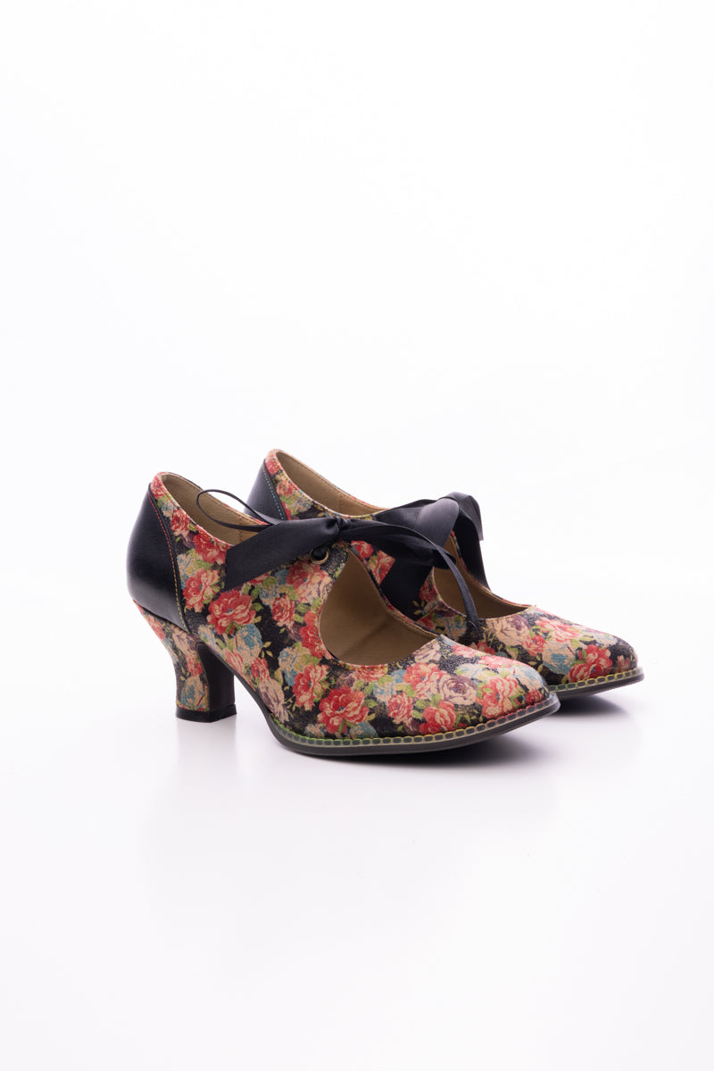 SOFFIA | STEFANIA FLORAL TIE BOW LACE-UP LEATHER PUMP