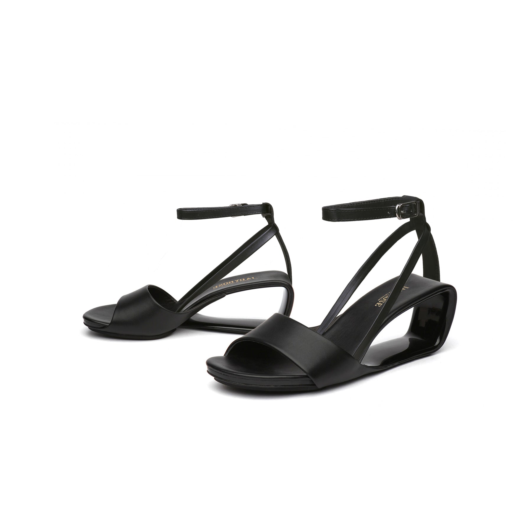 Jady Rose | Chanice Ankle Strap Leather Wedge Sandal - Black