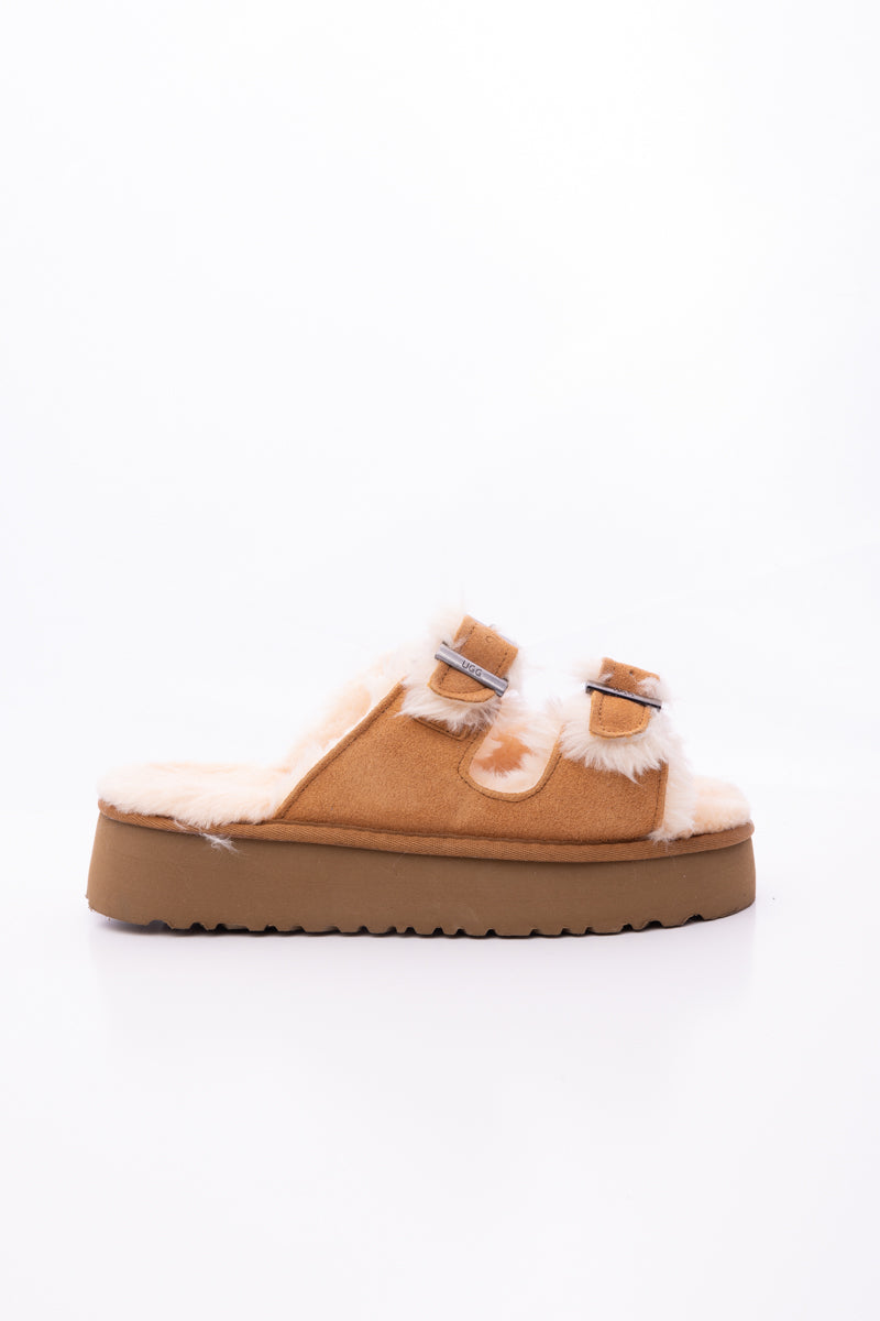 Smaibulun Ugg | Woolen Suede Double Strap Platform Sandal - Chestnut