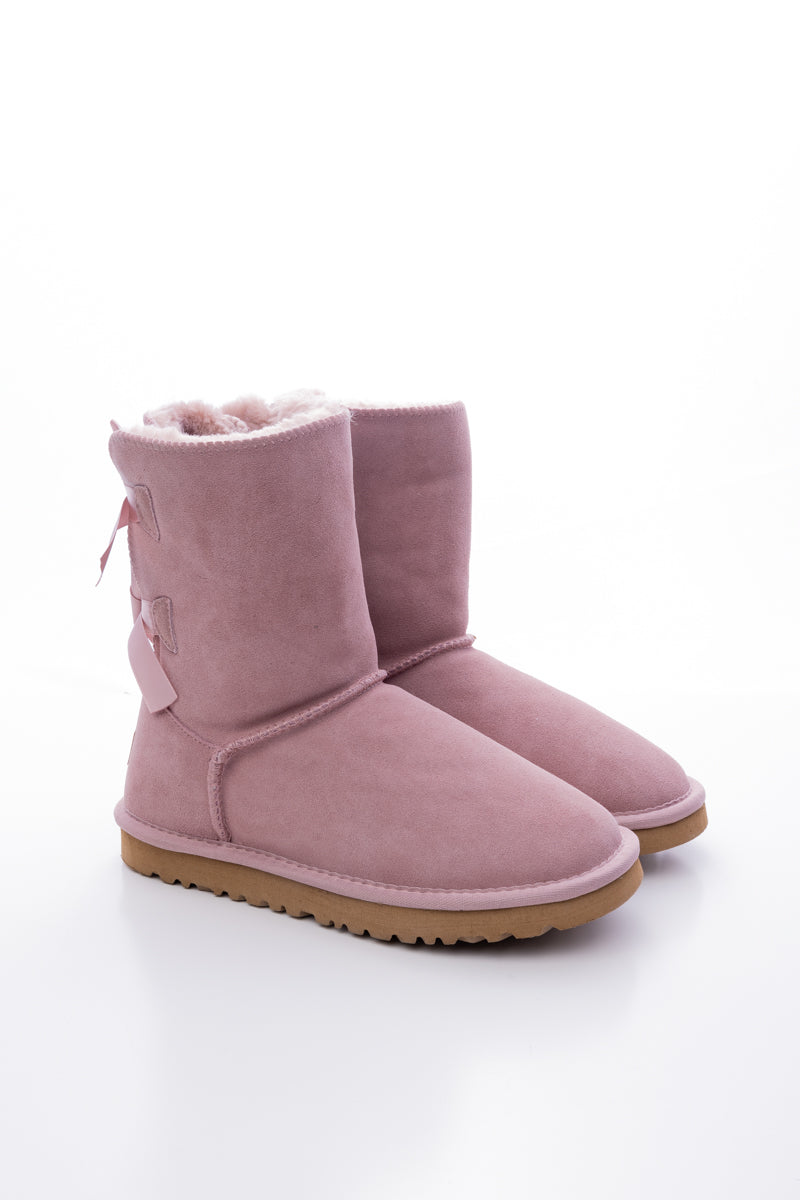 Smaibulun Ugg | Double Ballet Ribbon Bow Suede Shearling Boots - Taro