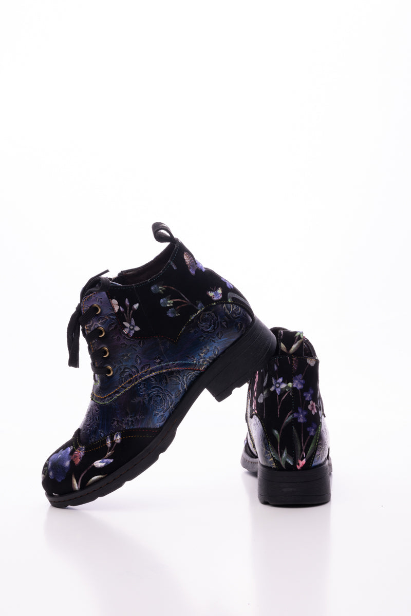 Soffia | Jordie Floral Embossed Leather Combat Boots - Violet