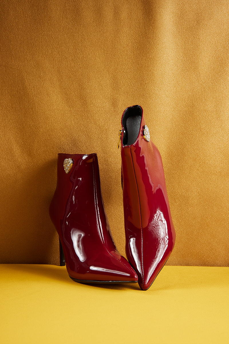 Jady Rose | My Valentine Stiletto Leather Ankle Boots - Burgundy