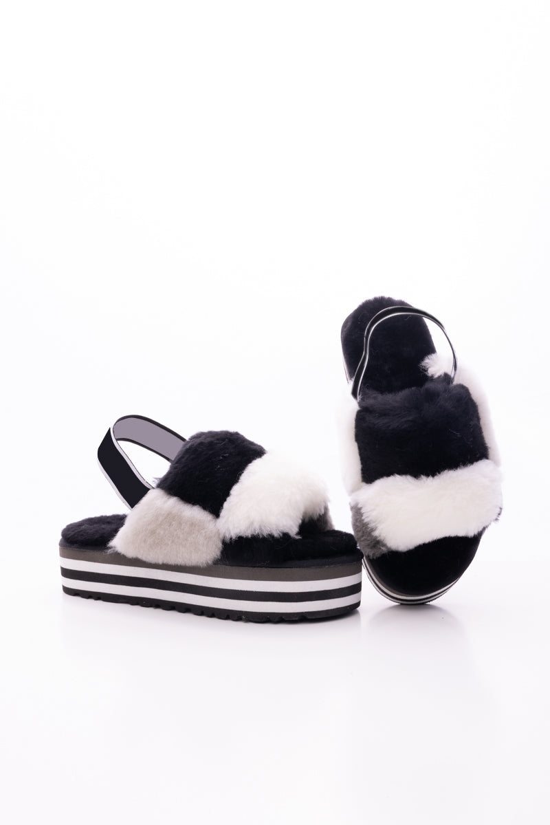 Smaibulun Ugg | Harmony Contrast Woolen Platform Slipper - Black