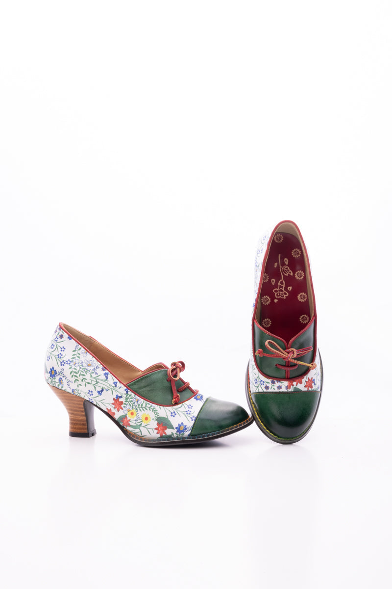 SOFFIA | LILY FLORAL KITTEN HEEL LEATHER PUMP