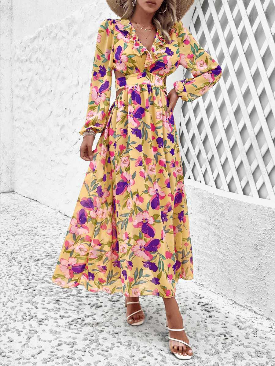 Emery Paisley Chiffon Maxi Dress - Yellow