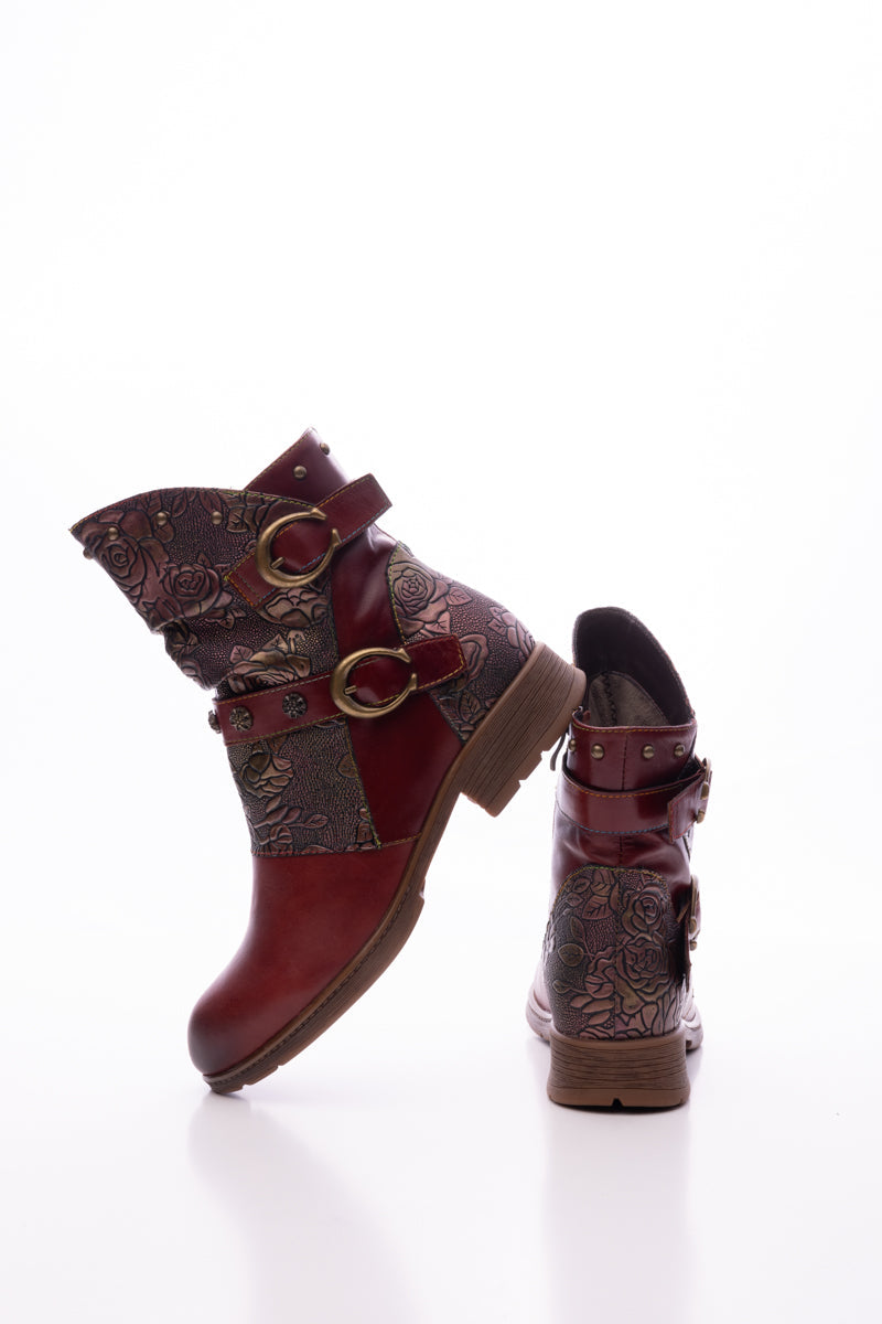 Soffia | Nicolette Rivet Stud Leather Moto Boots - Claret