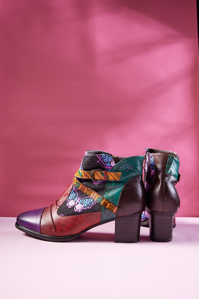 Soffia | Thalia Butterfly Embroidered Leather Ankle Boots