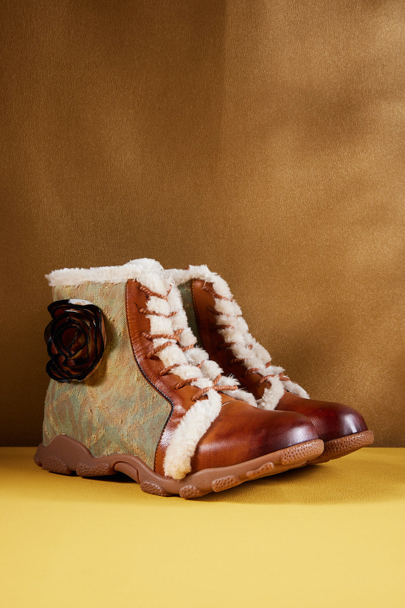 Soffia | Wildrose Shearling Leather Combat Boots