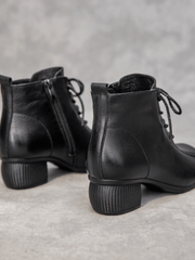 RUMOUR HAS IT | LACE-UP LEATHER ANKLE BOOTS - BLACK