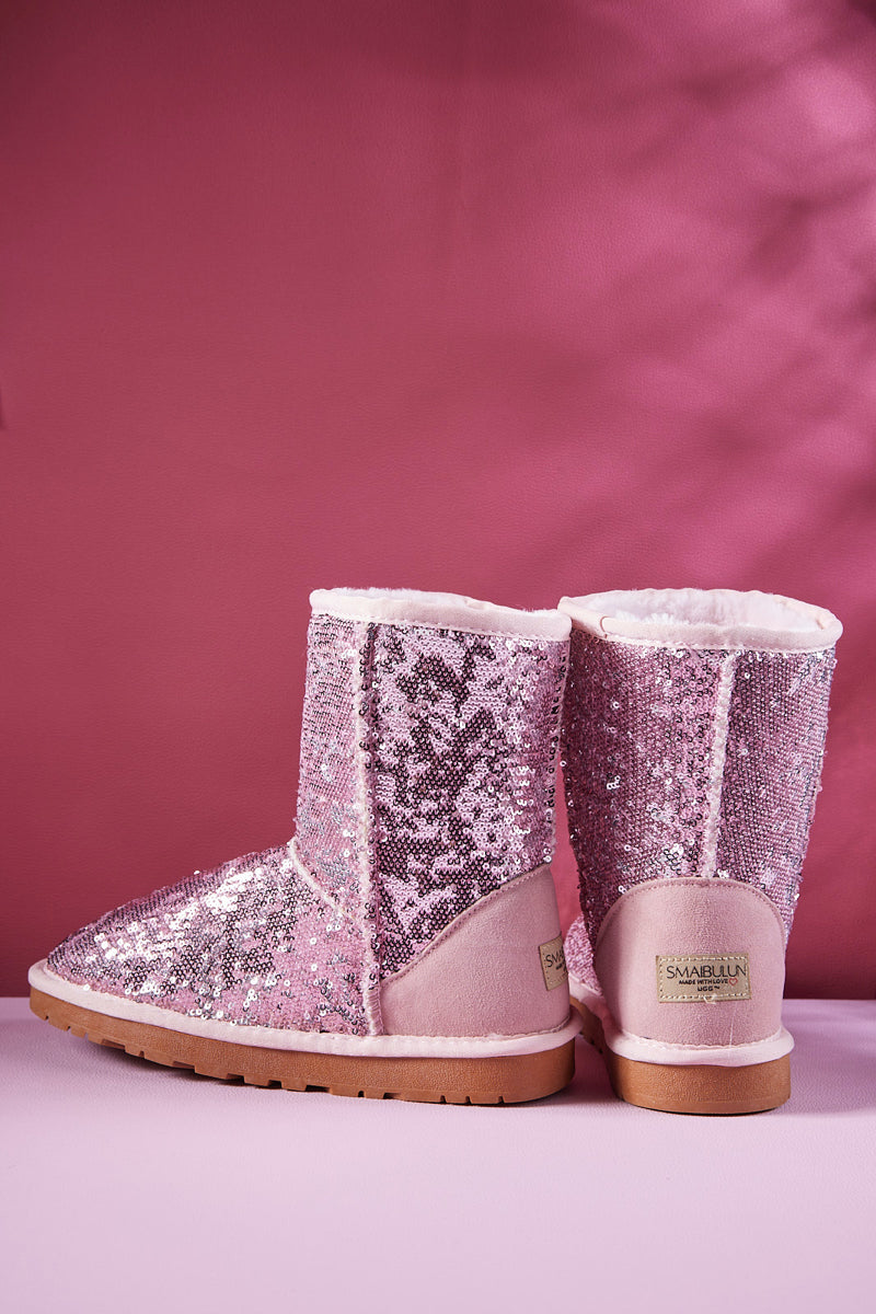 Smaibulun Ugg | Dallas Glam Sequin Shearling Boots - Baby Pink