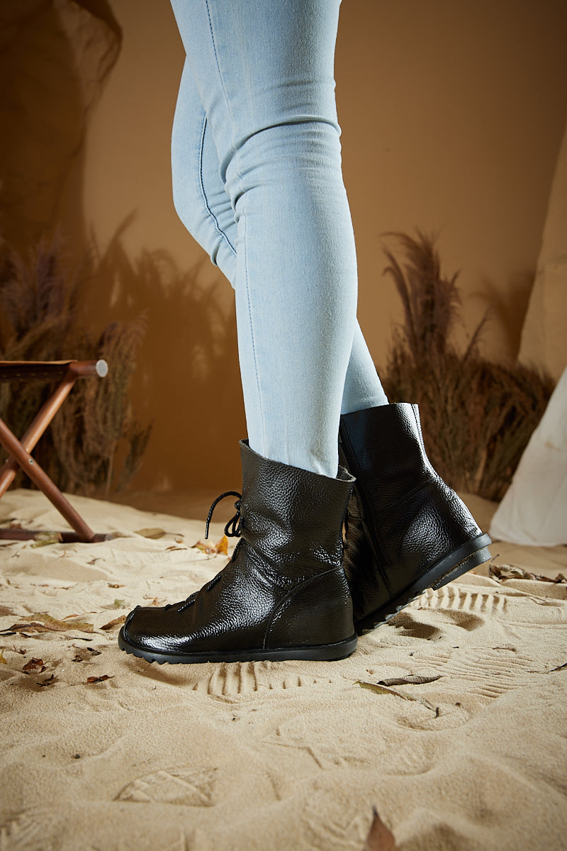 Rumour Has It | Liberty Leather Combat Boots - Black