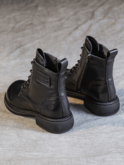 RUMOUR HAS IT | ZIP UP LEATHER COMBAT BOOT - BLACK