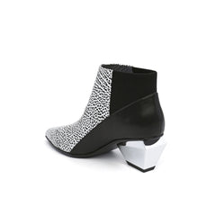 JADY ROSE | GEOMETRY-HEEL LEATHER ANKLE BOOT - White