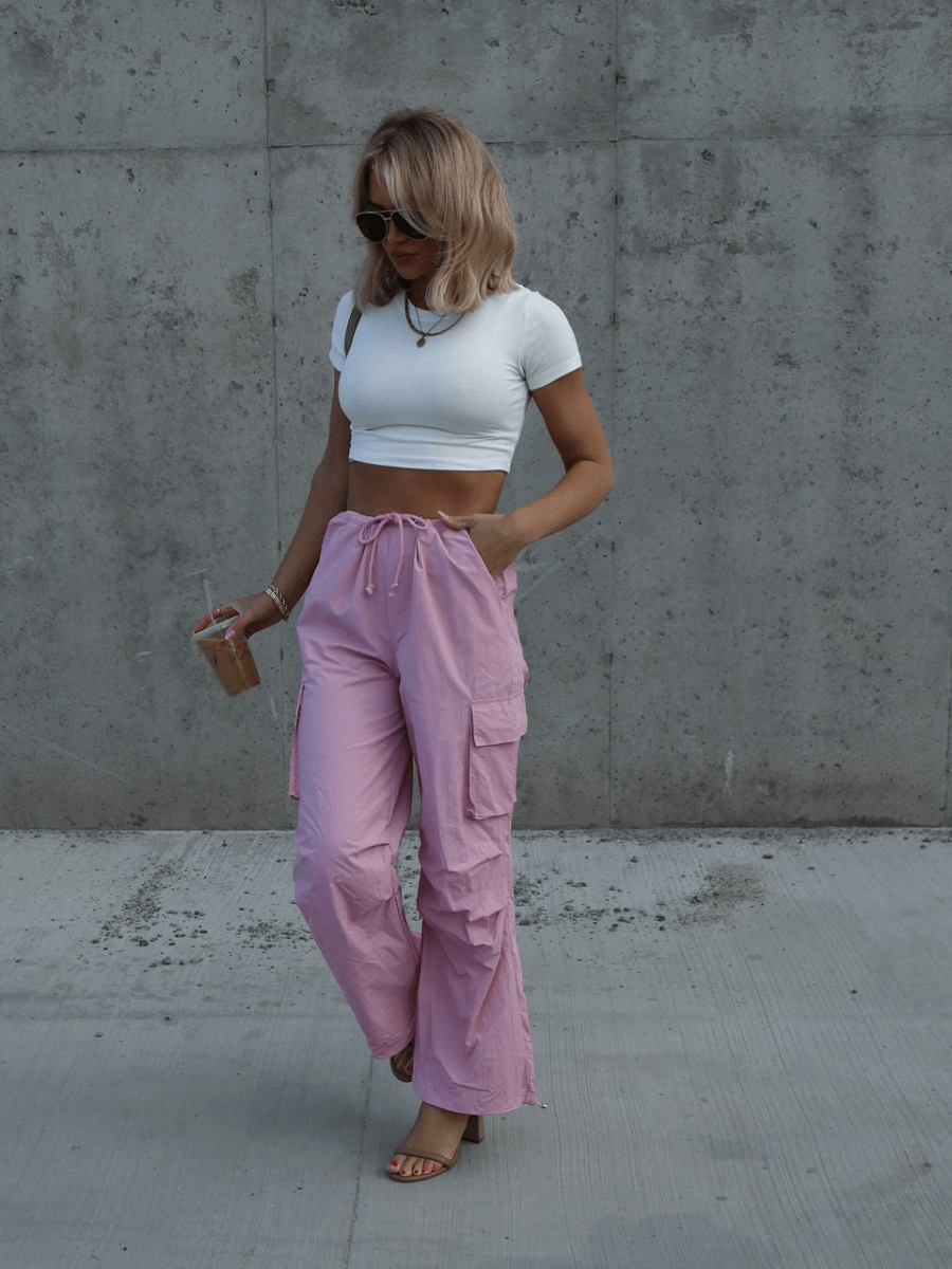 ARNIE NYLON CARGO PANTS - PINK