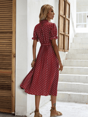 Evergreen Polka Dot Midi Dress - Red