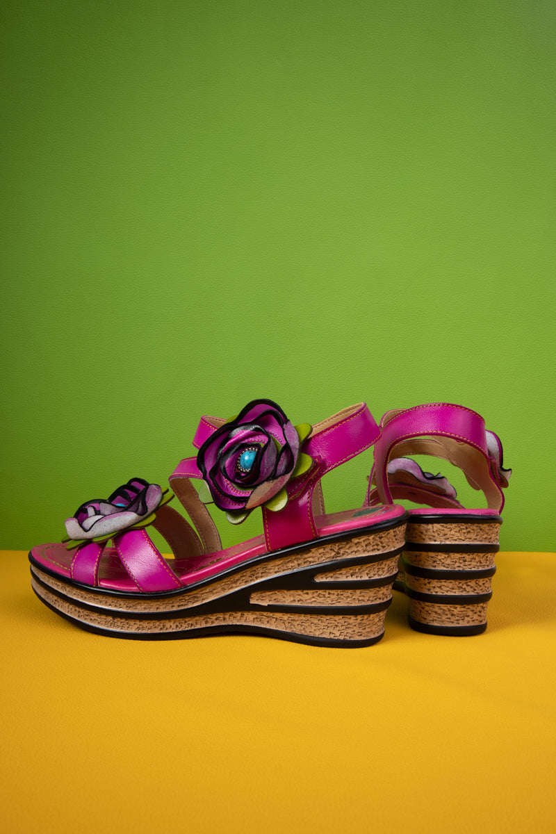 Soffia | Kiele Rose Applique Leather Wedge