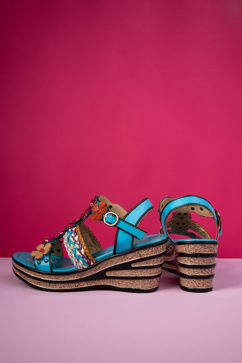 Soffia | Brickell Tropical Daisy Applique Leather Wedge