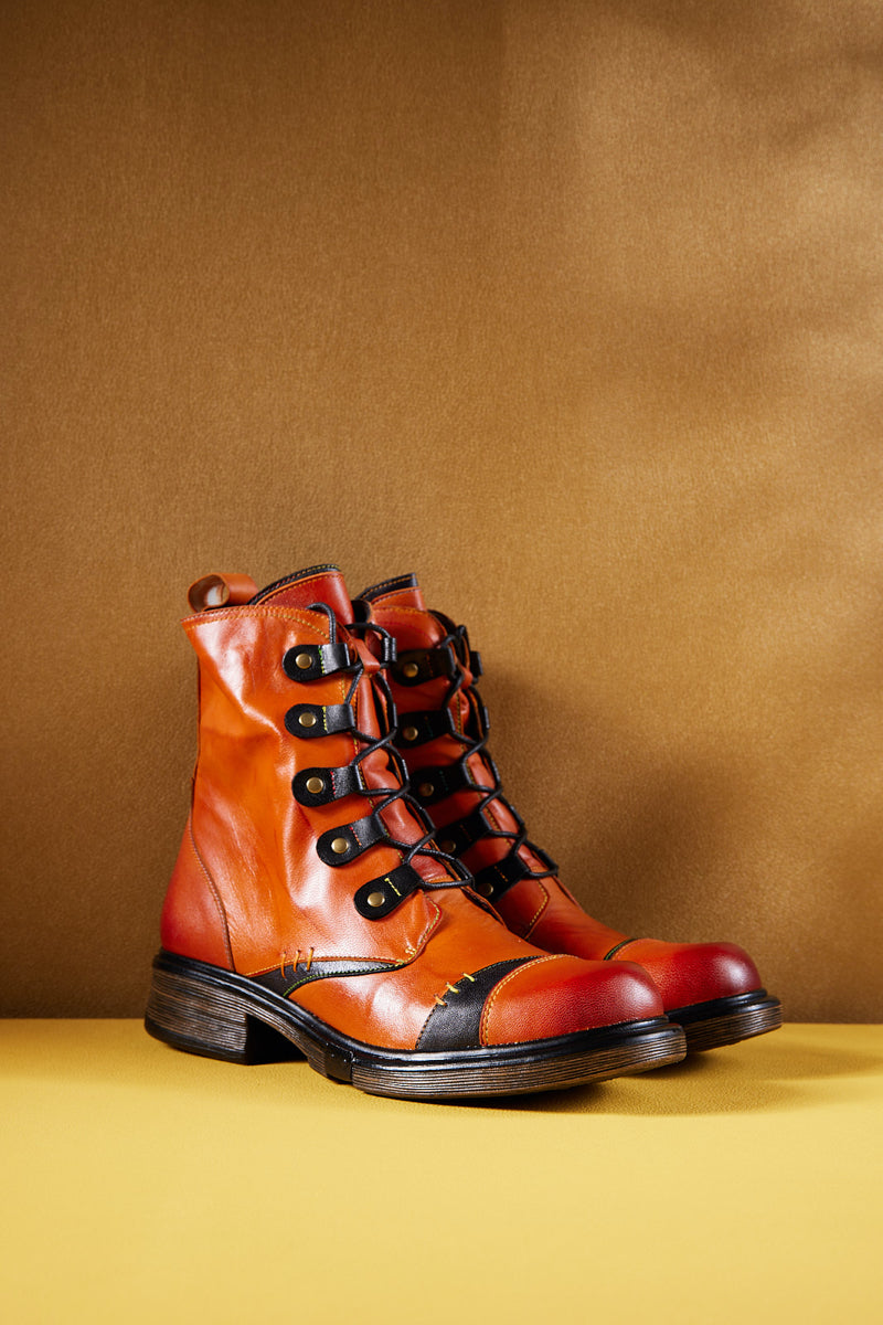 Soffia | Pumpkin Stepper Leather Combat Boots