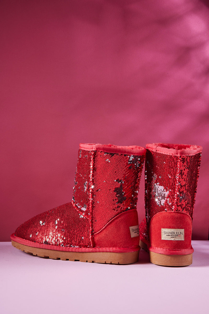 Smaibulun Ugg | Dallas Glam Sequin Shearling Boots - Red