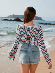 Appreciate You Crochet Striped Scalloped Hem Crop Top - Multi