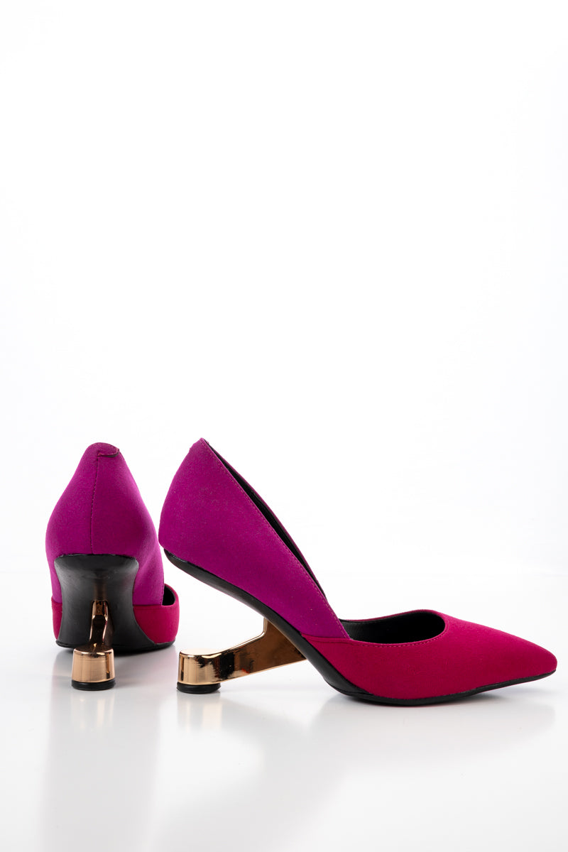 JADY ROSE | MYLETTE GOLDEN HEEL SUEDE PUMP - MAGENTA