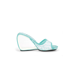 JADY ROSE | SOLANAH MARBLING LACE UPPER WEDGE SLIDE - BLUE