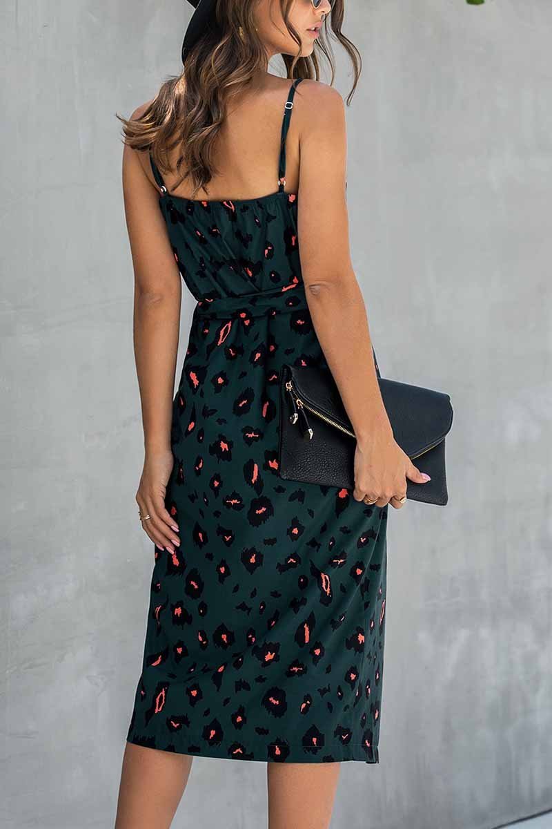 Chicindress V Neck Print Midi Dress With Belts(4 Colors)