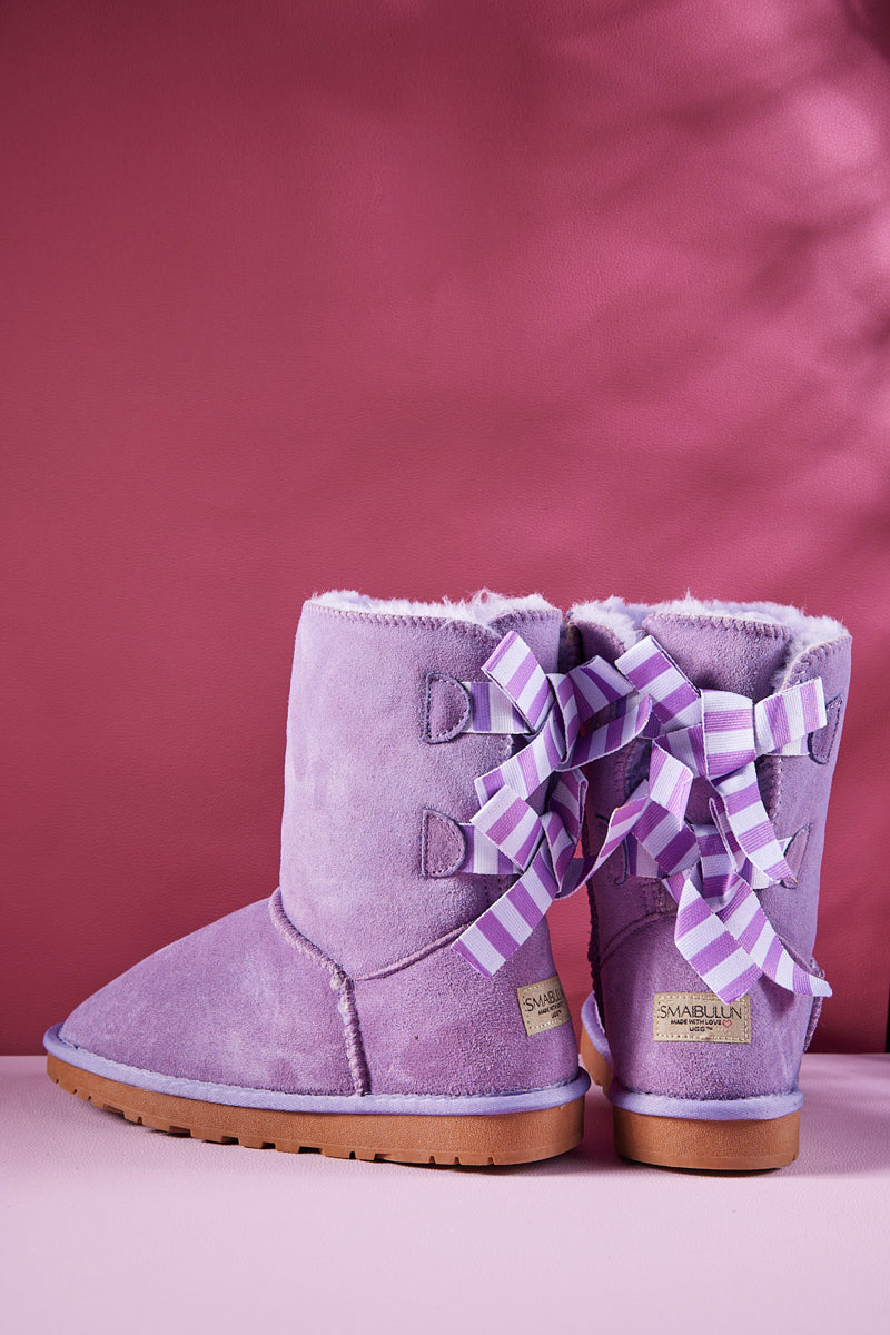 Smaibulun Ugg | Serenity Striped Bailey Bow Shearling Boots - Lavender