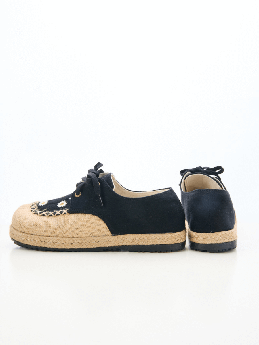 Cactus Rose | Irena Daisy Linen Espadrille - Black