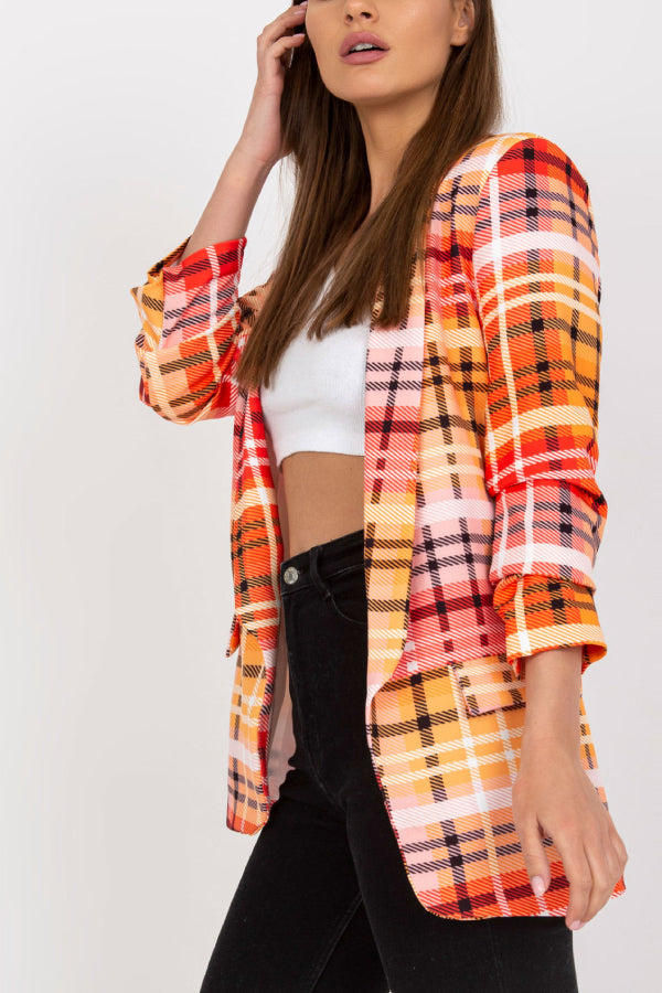 Casual Blazer For Women Color Plaid Long Sleeve Open Front Work Office Suit Jacket With Pocket