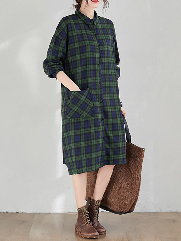 Original Plaid Lapel Shirt Dress