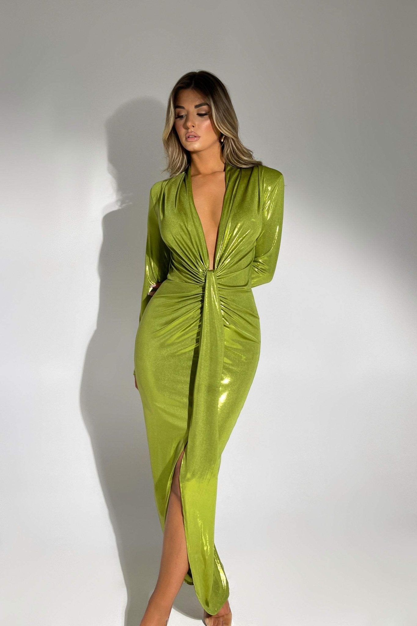 Ailiyah Metallic V-neck Slit Midi Dress