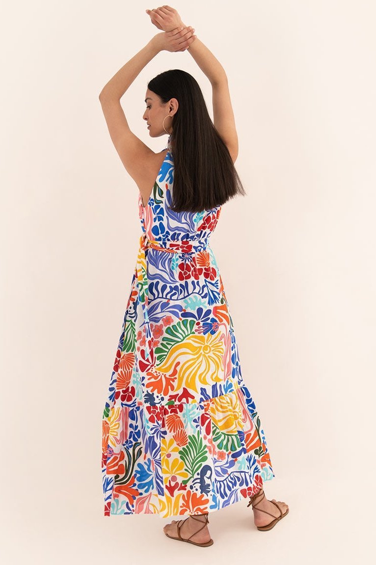 Hermosa Printed Button-up Belted Midi Dress