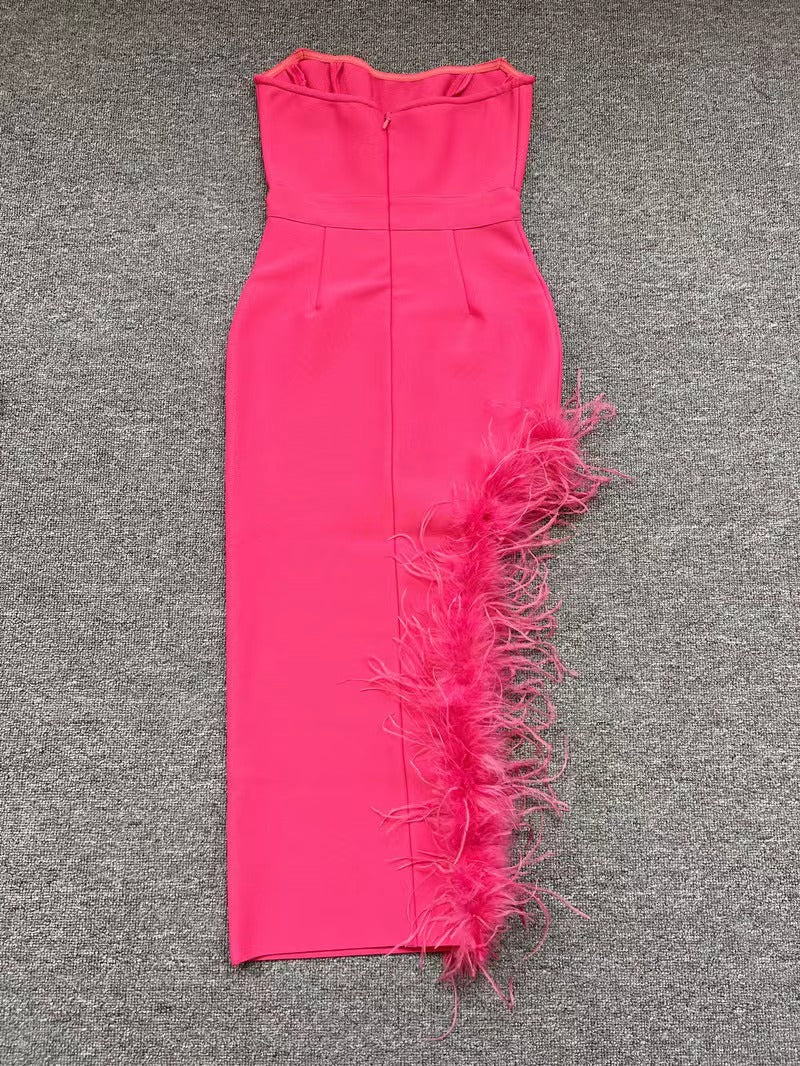 Summer High Waist Feather Split Sleeveless Tube Top Midi Dress – Sexy Sweet Dress