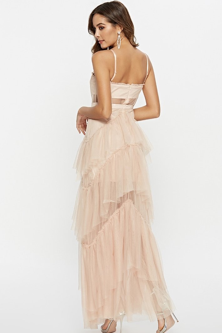 Arlene Corset Leayered Mesh Slip Maxi Dress