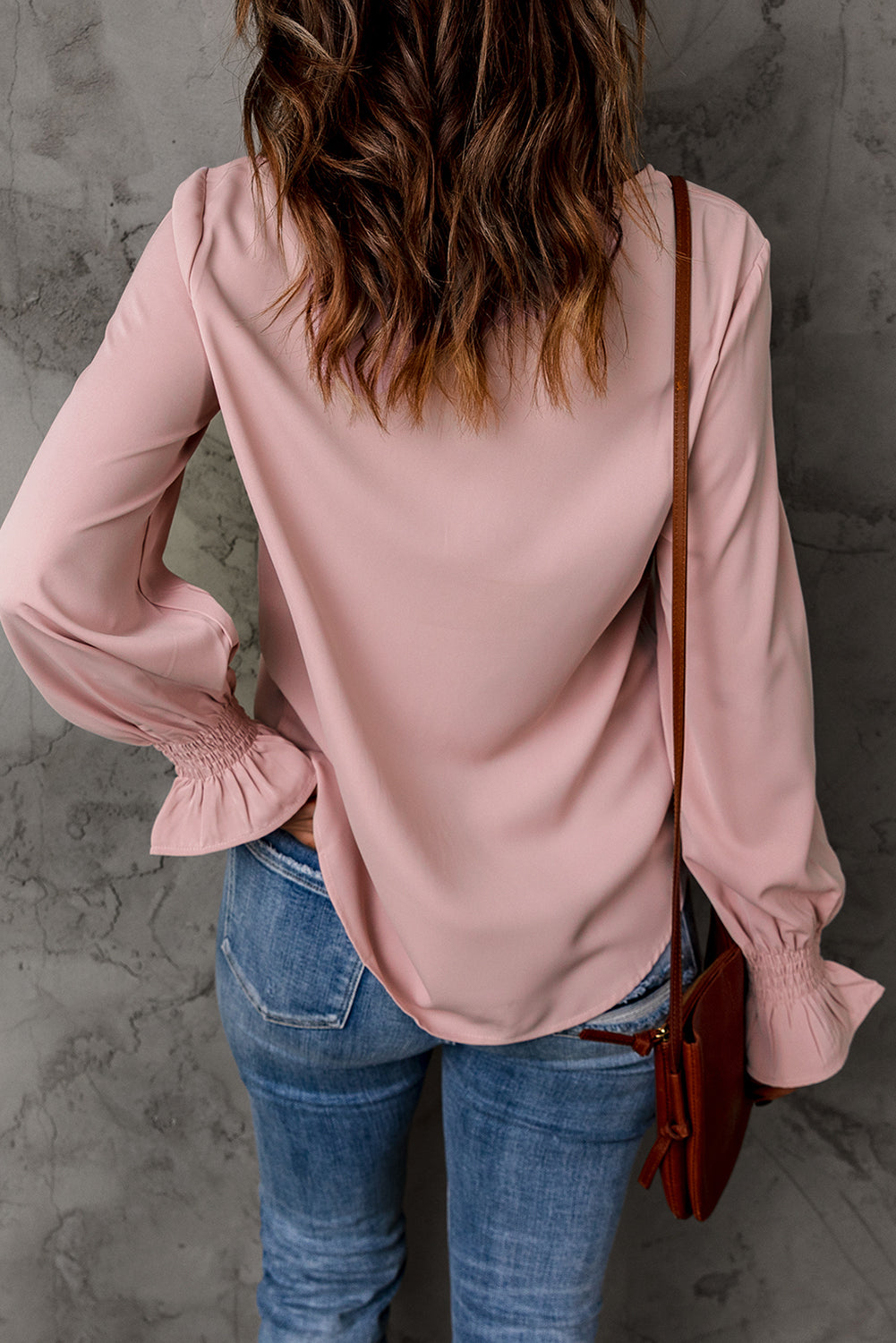 Solid Color Long Sleeved T shirt Women Spring Autumn round Neck Pullover Ruffled Puff Sleeve Top Women