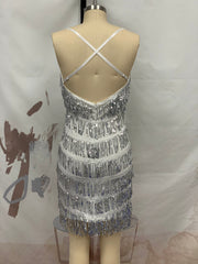 Women Clothing Summer Dress Sexy Sheath Sequined Tassel Nightclub Cami Dress