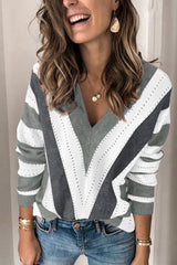 Striped Outerwear Sweater Women Autumn Winter Contrast Color Long Sleeves Knitted Underwear Top