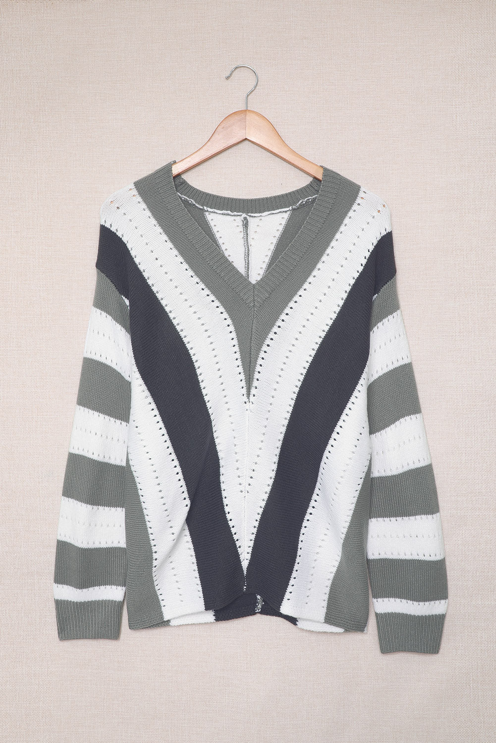 Striped Outerwear Sweater Women Autumn Winter Contrast Color Long Sleeves Knitted Underwear Top