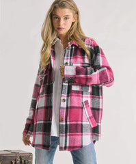 Popular Contrast Color Lapels Plaid Top Autumn Winter Casual Plaid Shacket