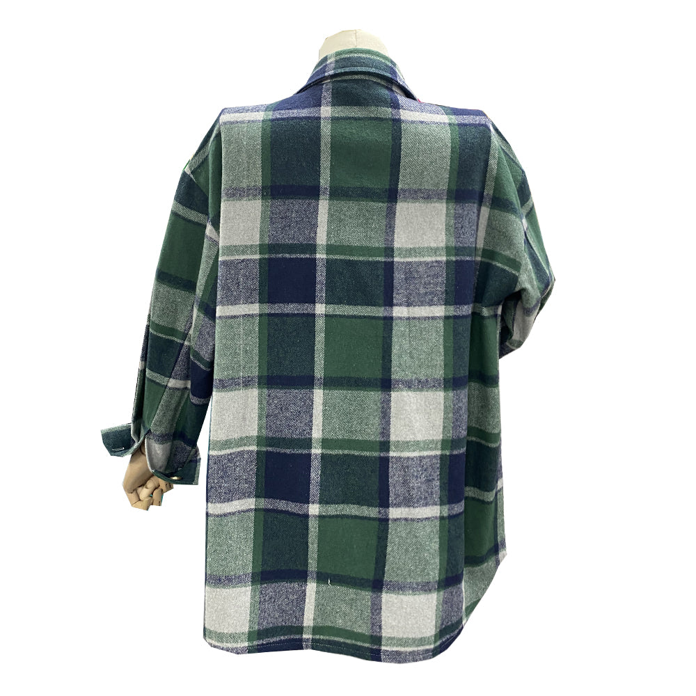 Popular Contrast Color Lapels Plaid Top Autumn Winter Casual Plaid Shacket