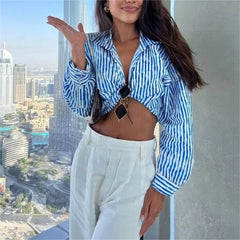 Women Loose All Matching Striped Linen Shirt