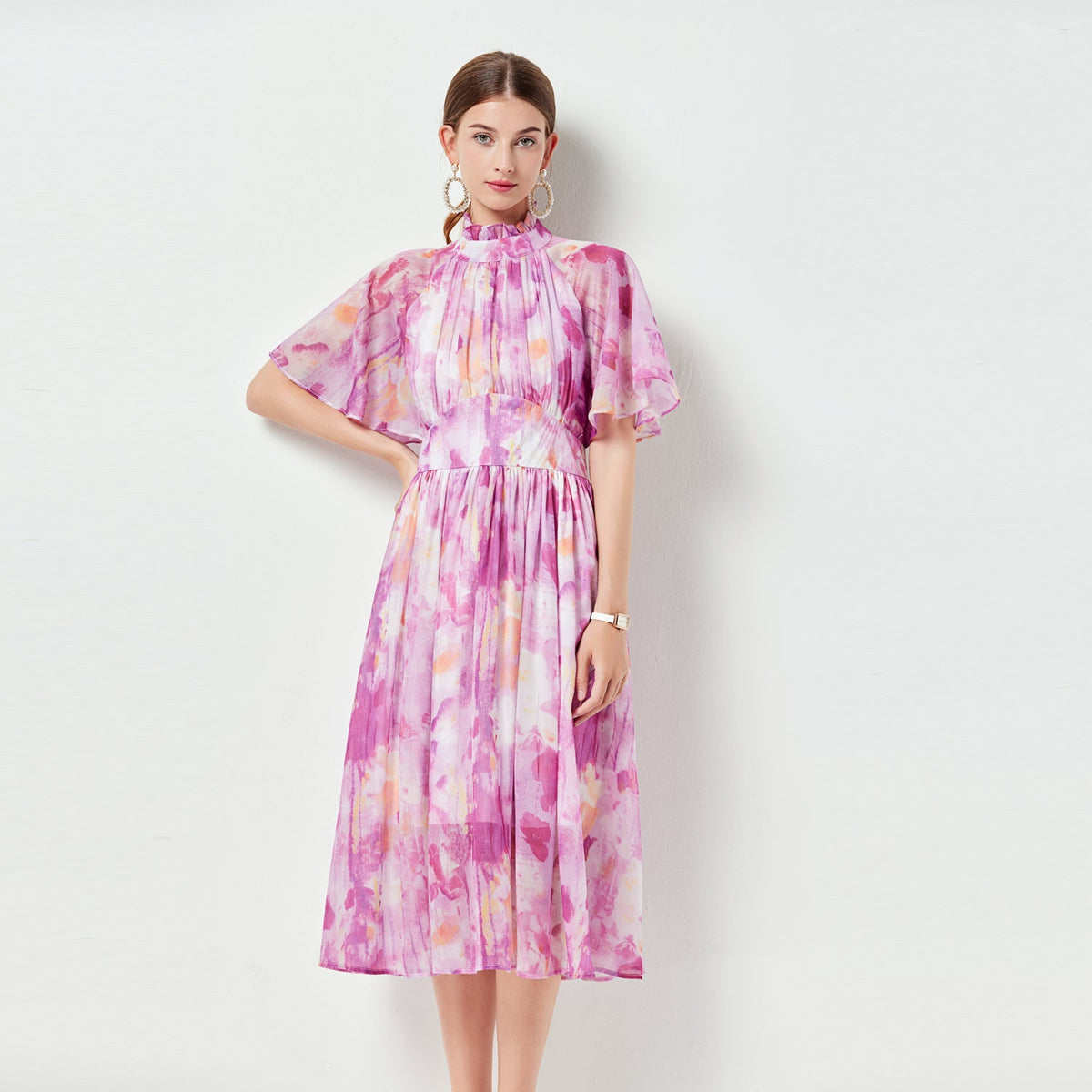 Women’s Spring Summer Floral Midi Dress – French Romantic Design