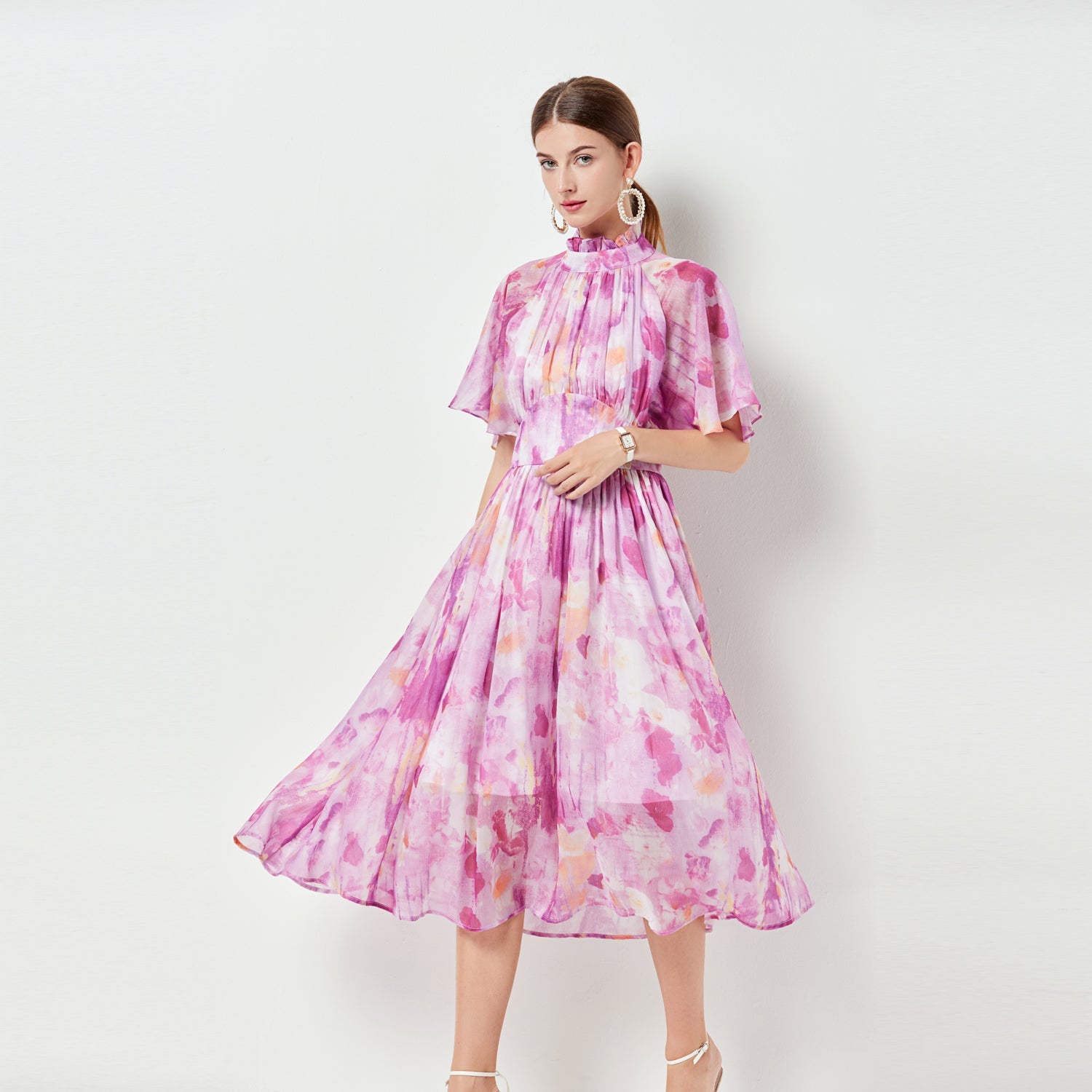 Women’s Spring Summer Floral Midi Dress – French Romantic Design