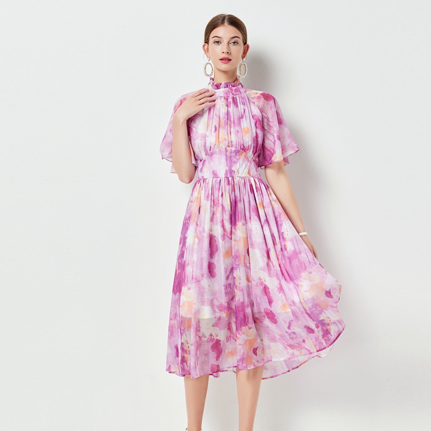 Women’s Spring Summer Floral Midi Dress – French Romantic Design