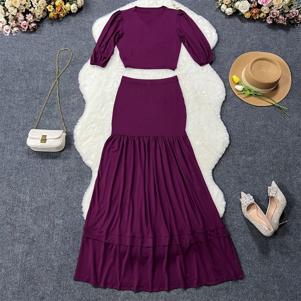 Spring Summer Slim Fit Short Top Casual High Waist Skirt Office Two Piece Set