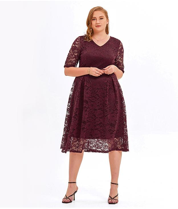 Plus Size Spring Summer Women Light Dress Large Lace Three Quarter Sleeve Dress