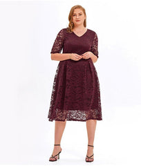 Plus Size Spring Summer Women Light Dress Large Lace Three Quarter Sleeve Dress