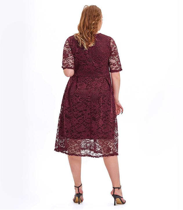 Plus Size Spring Summer Women Light Dress Large Lace Three Quarter Sleeve Dress