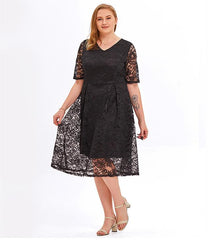 Plus Size Spring Summer Women Light Dress Large Lace Three Quarter Sleeve Dress